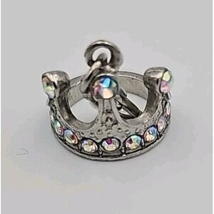 Princess Crown 3D Clip On Charm Rhinestone Silver Tone Bracelet Zipper Pull